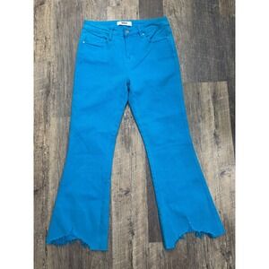 Mica Los Angeles Turquoise Blue Flare Jeans Raw Chewed Hem MDP-F562DB Womens 27